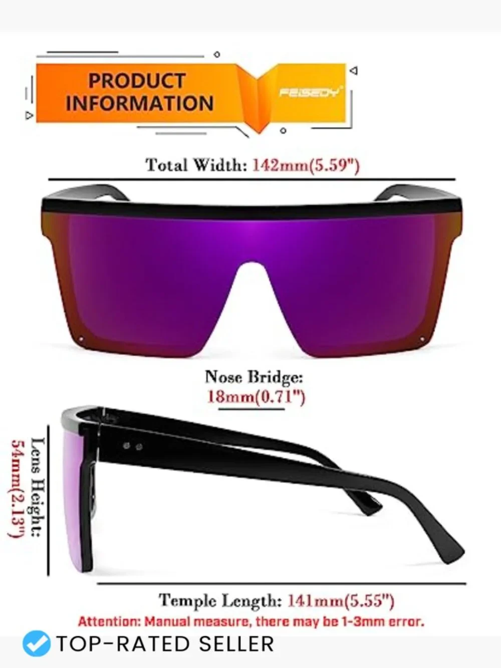 Oversized Square Flat Top Sunglasses Unisex Trendy Visor Shades